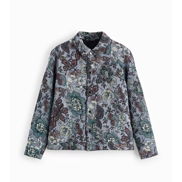 NWT ZARA Medium Blue Floral Tapestry Shacket - Picture 13 of 14